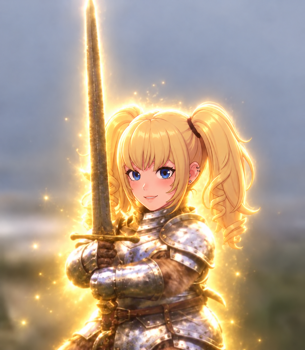 Ani, a golden-haired knight holding a shining sword